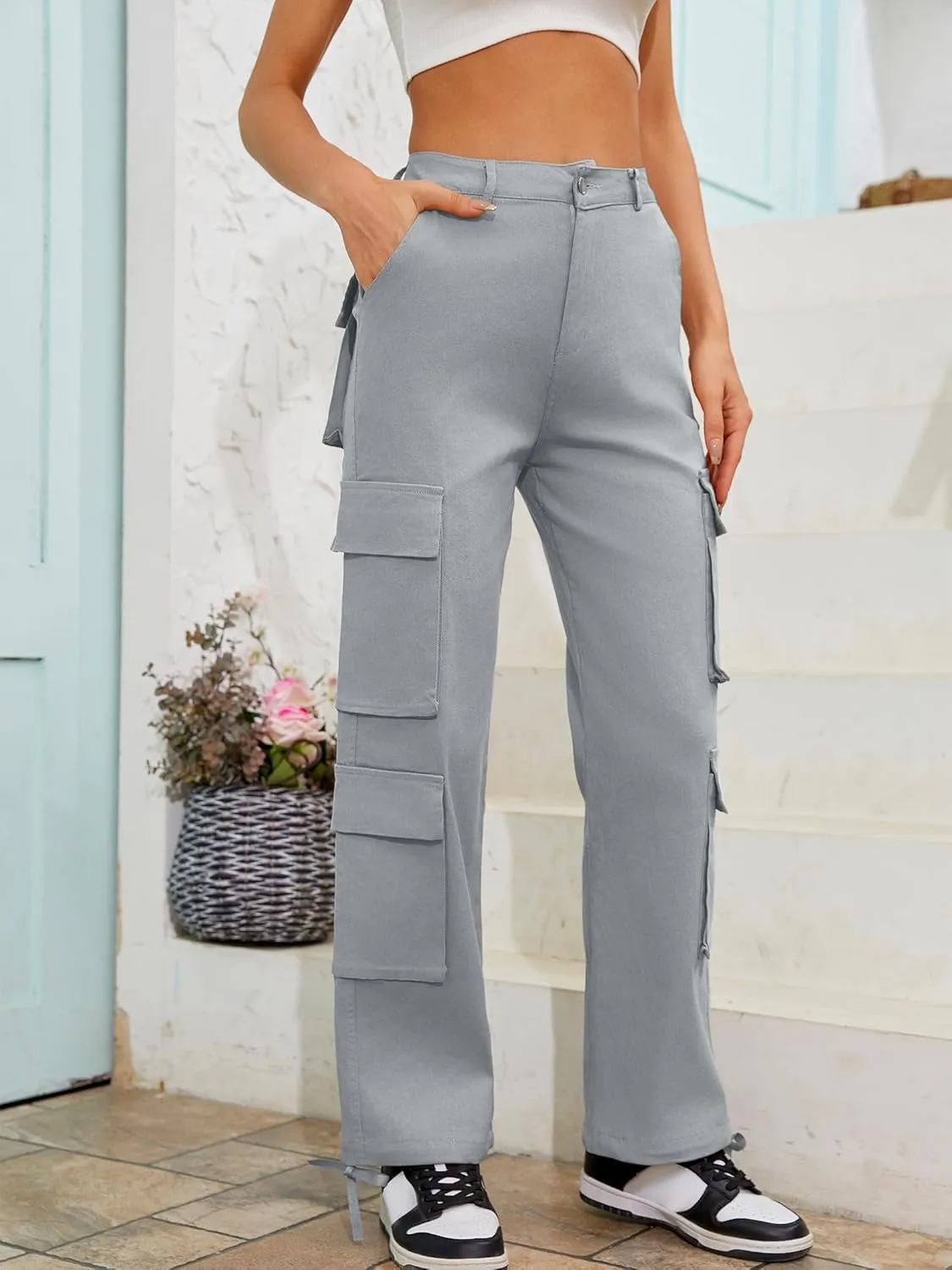 High Waisted Pants for Women Cargo Pants Jogger Straight Wide Leg Baggy with Pockets Streetwear Parachute Pants Y2k
