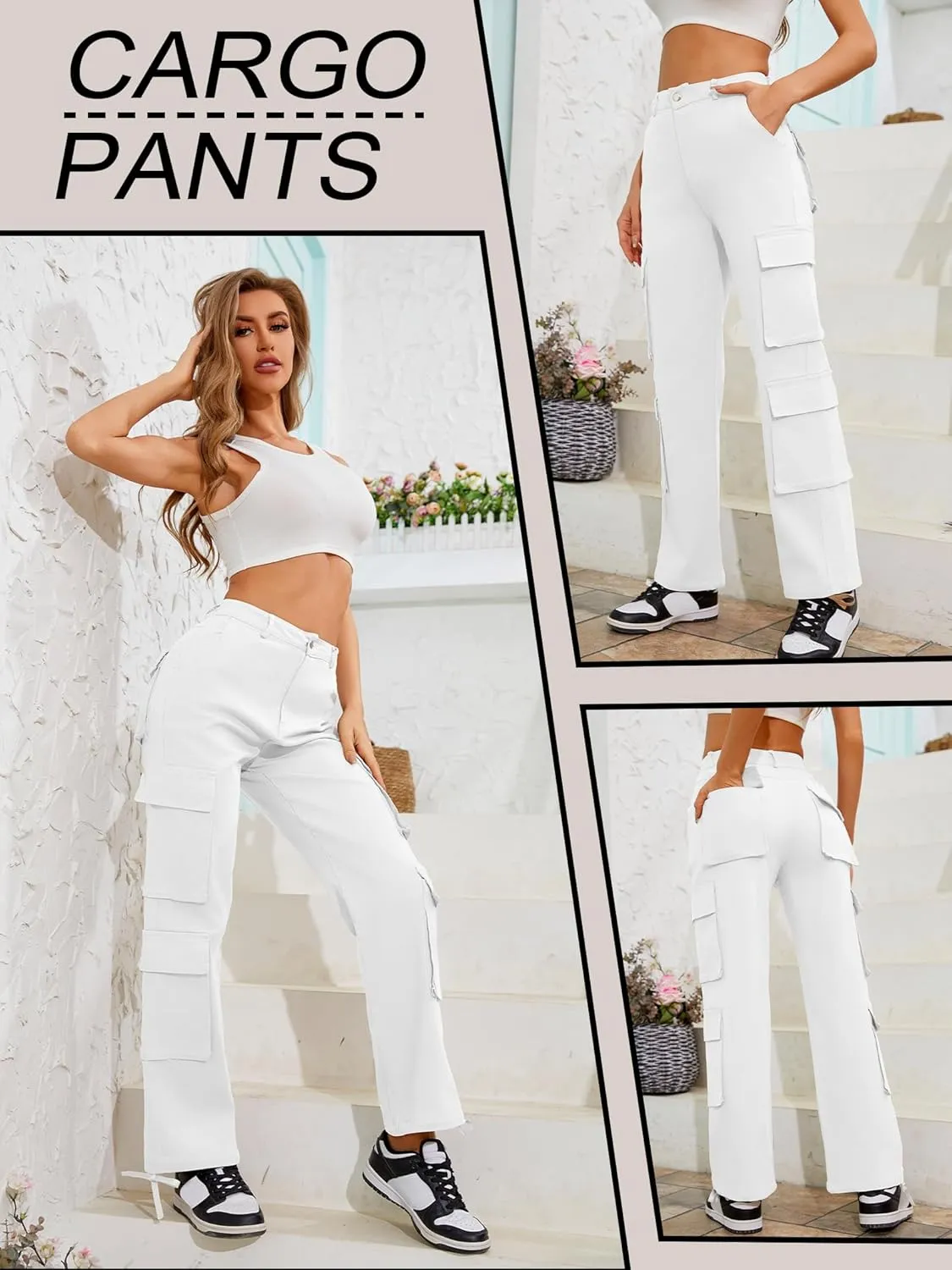 High Waisted Pants for Women Cargo Pants Jogger Straight Wide Leg Baggy with Pockets Streetwear Parachute Pants Y2k