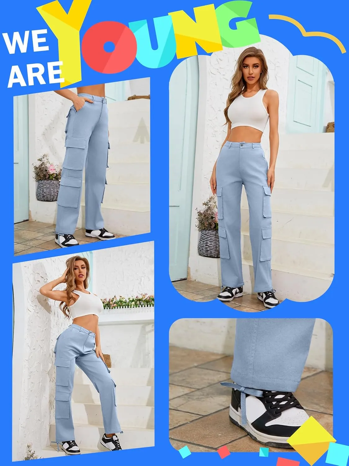 High Waisted Pants for Women Cargo Pants Jogger Straight Wide Leg Baggy with Pockets Streetwear Parachute Pants Y2k