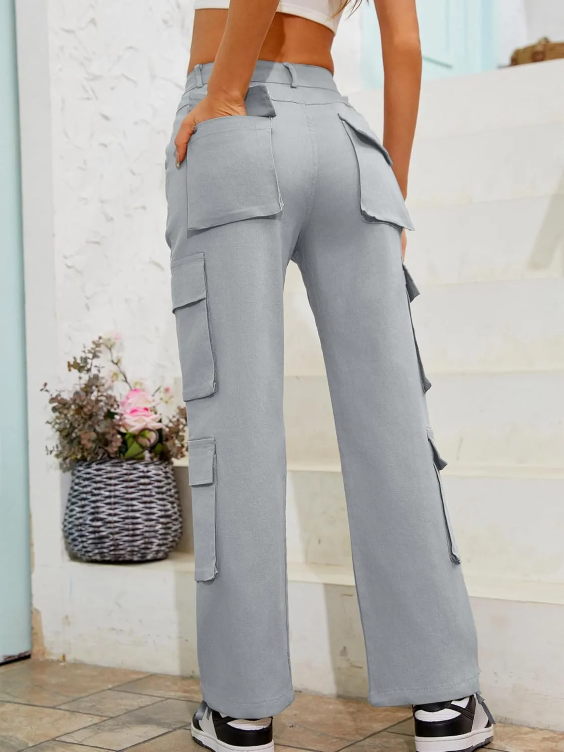 High Waisted Pants for Women Cargo Pants Jogger Straight Wide Leg Baggy with Pockets Streetwear Parachute Pants Y2k