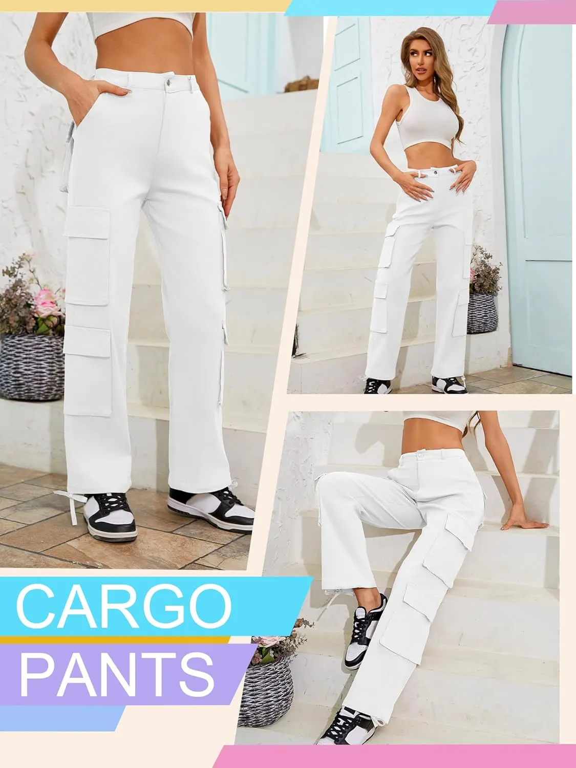 High Waisted Pants for Women Cargo Pants Jogger Straight Wide Leg Baggy with Pockets Streetwear Parachute Pants Y2k