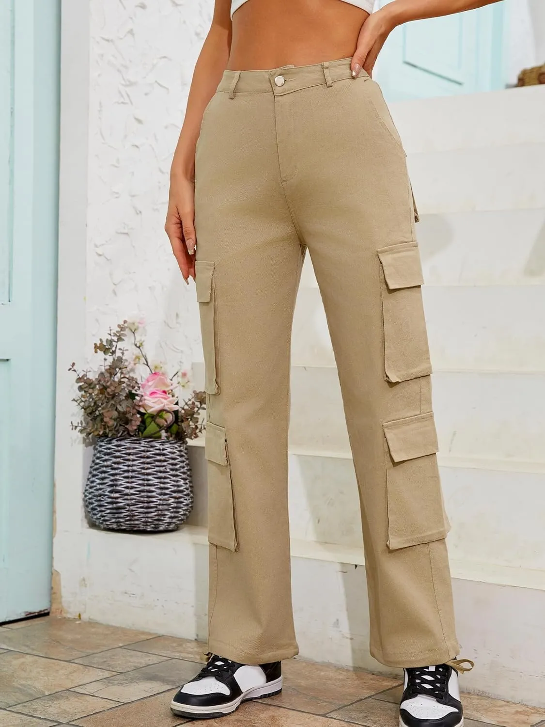High Waisted Pants for Women Cargo Pants Jogger Straight Wide Leg Baggy with Pockets Streetwear Parachute Pants Y2k