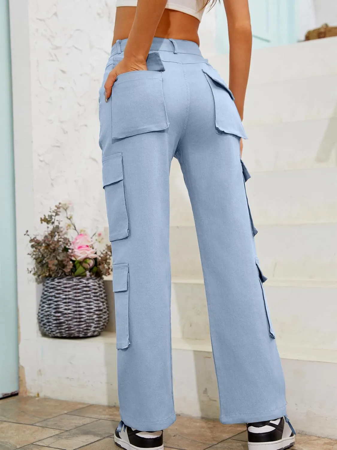 High Waisted Pants for Women Cargo Pants Jogger Straight Wide Leg Baggy with Pockets Streetwear Parachute Pants Y2k