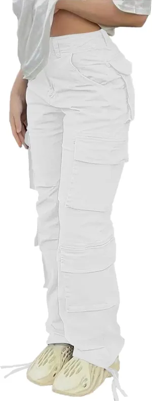 High Waisted Pants for Women Cargo Pants Jogger Straight Wide Leg Baggy with Pockets Streetwear Parachute Pants Y2k