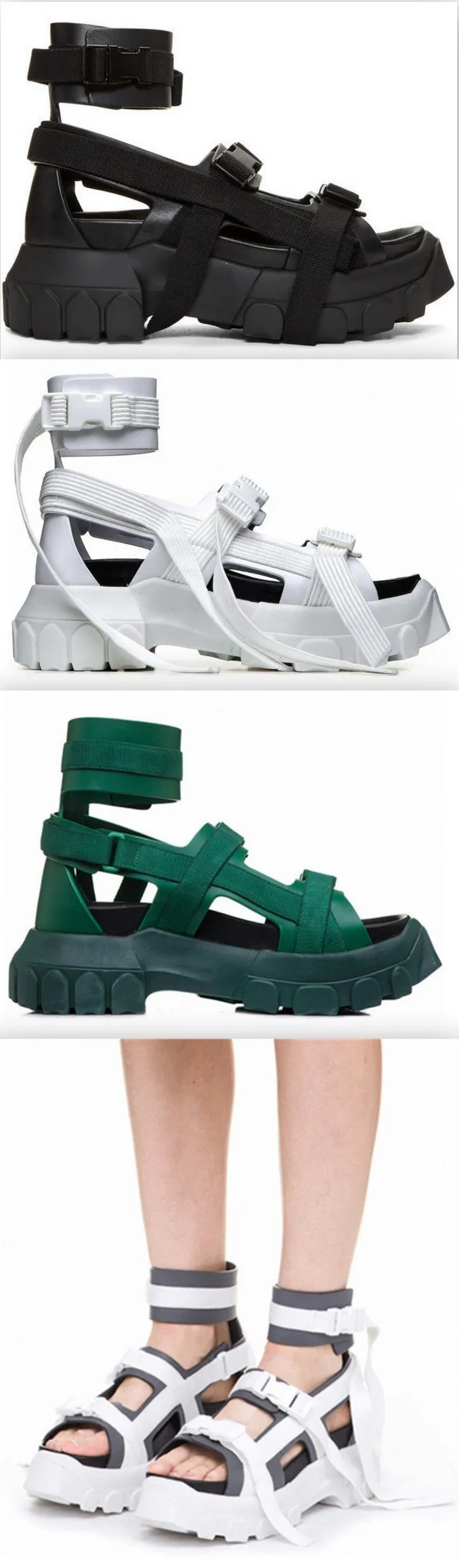 Hiking Spartan Sandals - Black, White, Green, White and Grey