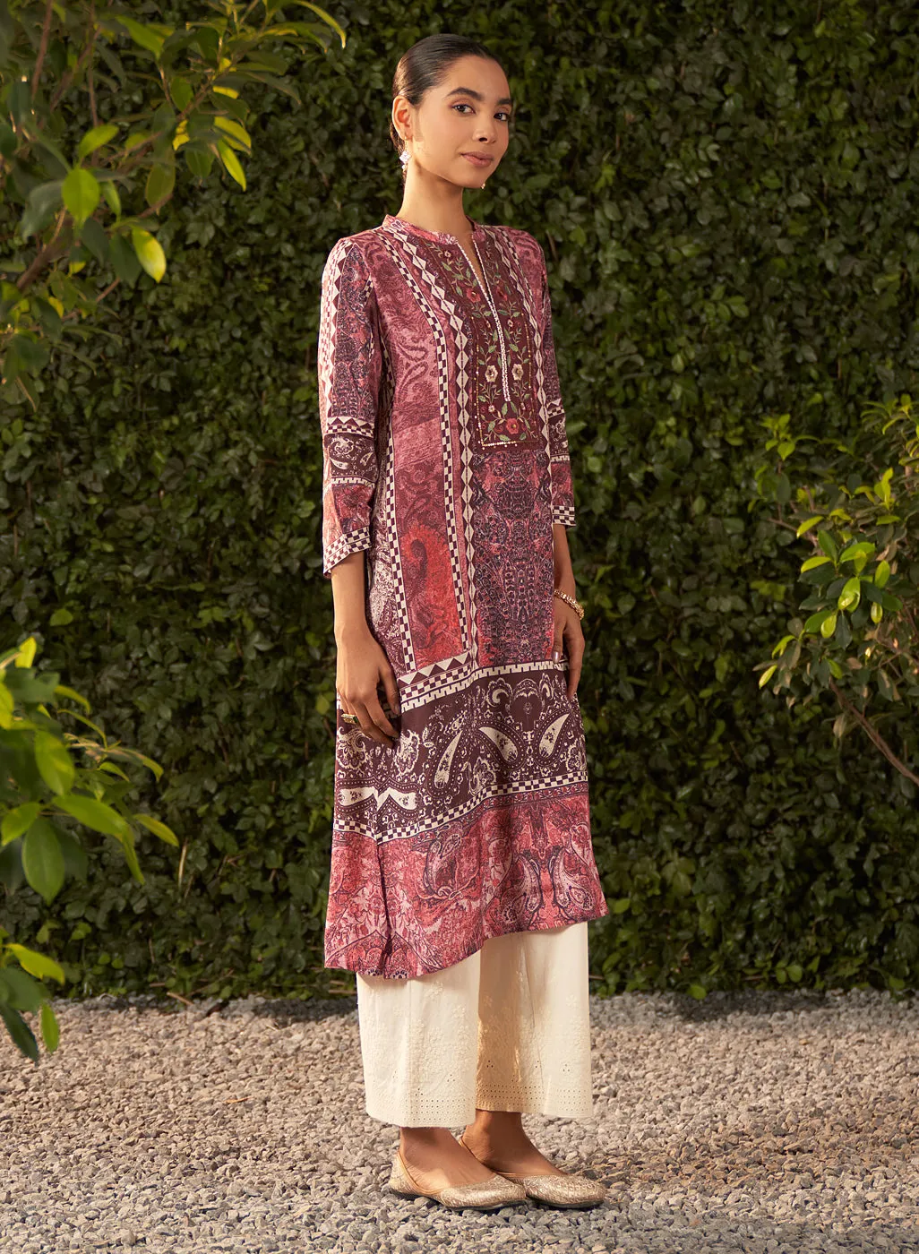 Ira Burgundy Printed Shantoon Kurta for Women