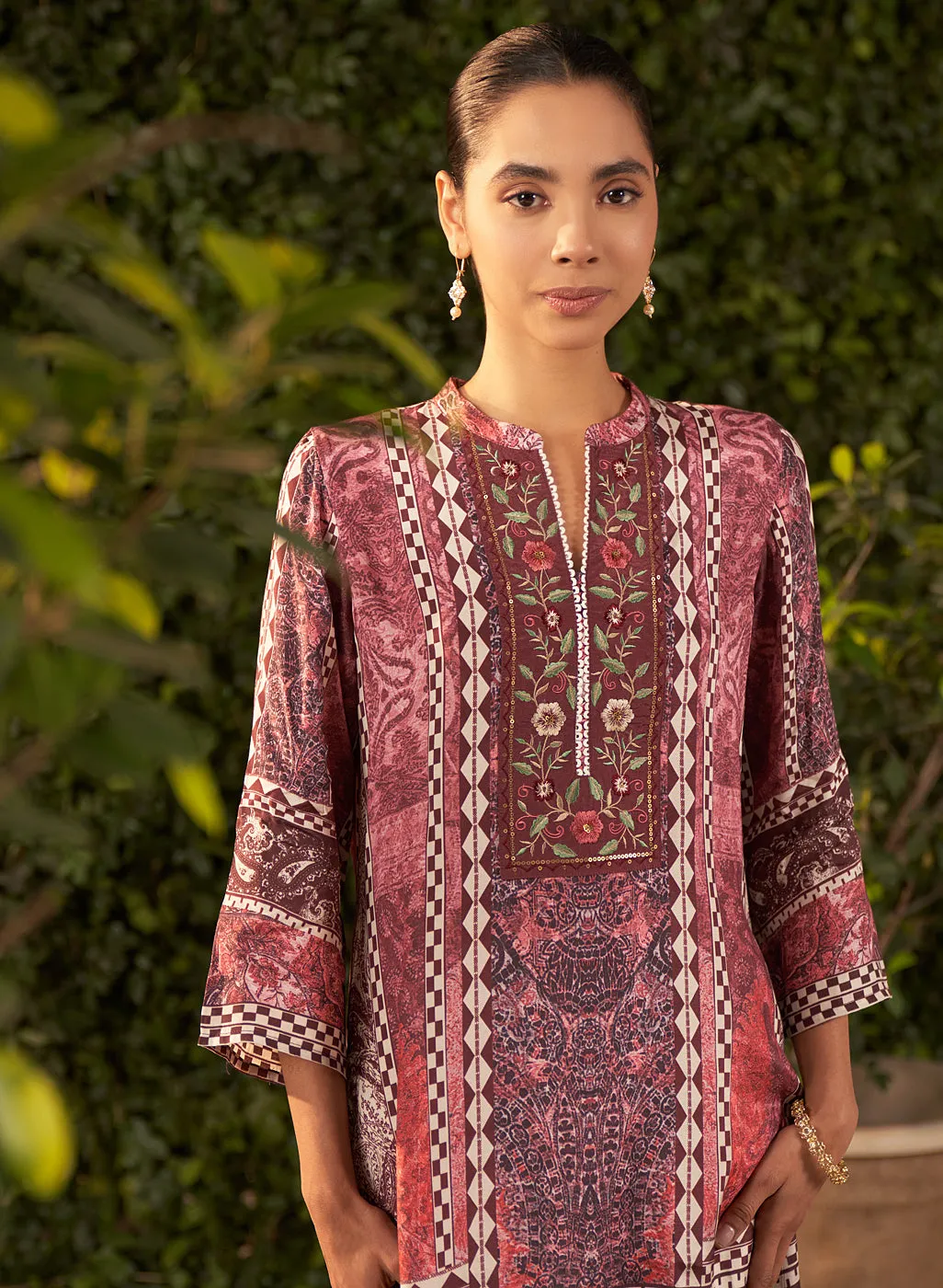 Ira Burgundy Printed Shantoon Kurta for Women