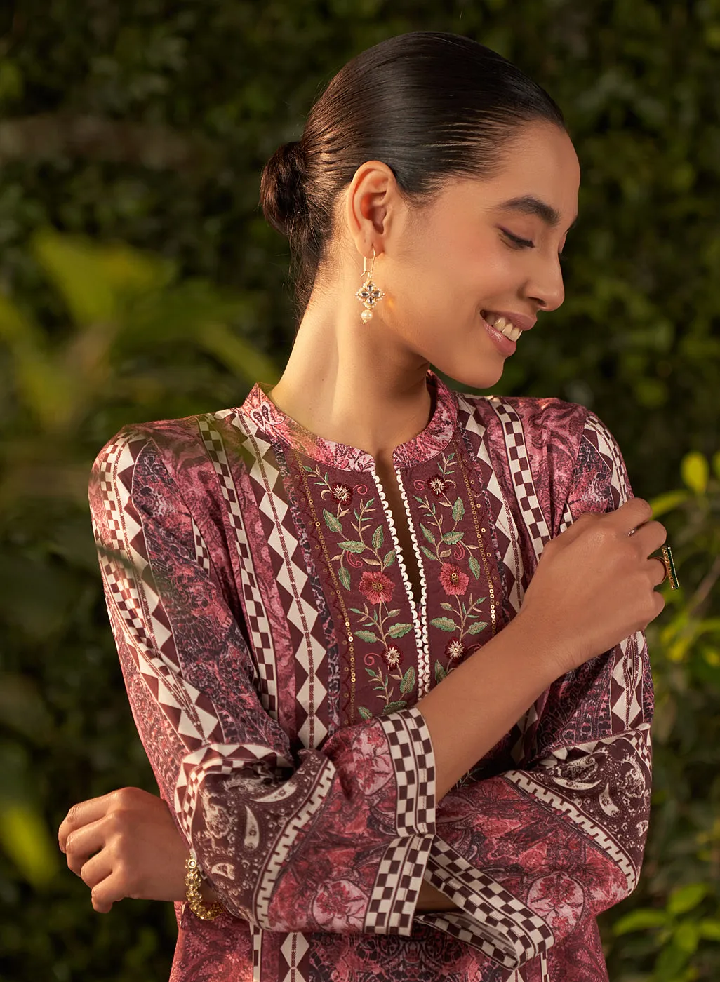 Ira Burgundy Printed Shantoon Kurta for Women