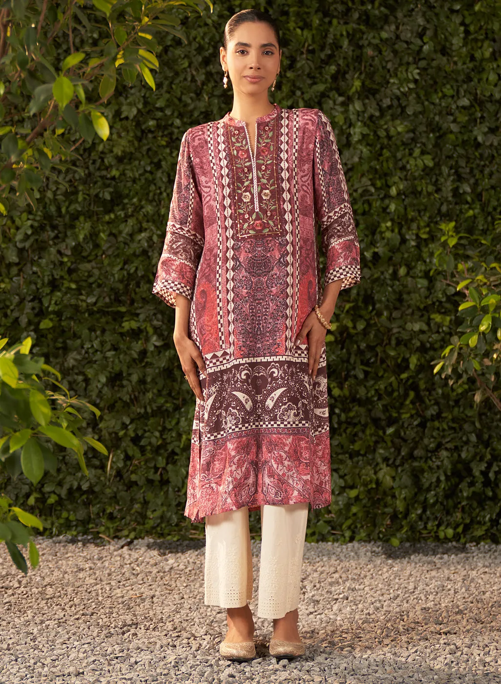 Ira Burgundy Printed Shantoon Kurta for Women