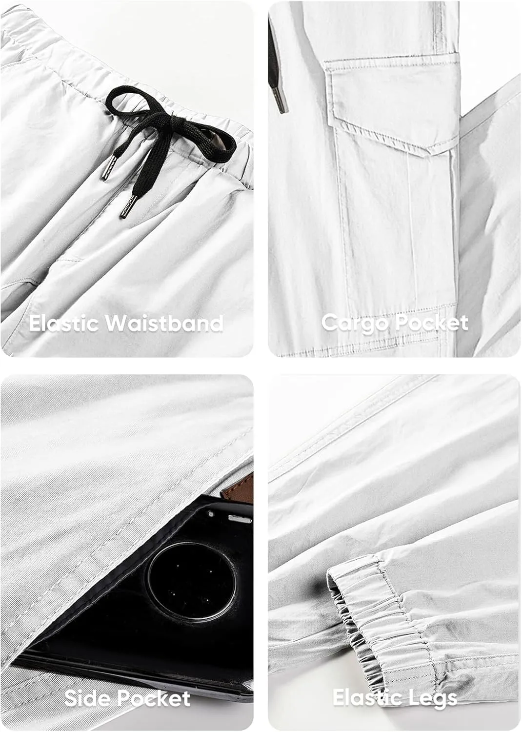 JMIERR Mens Fashion Cargo Pants - Casual Cotton Tapered Stretch Twill Drawstring Athletic Joggers Sweatpants with 6 Pockets