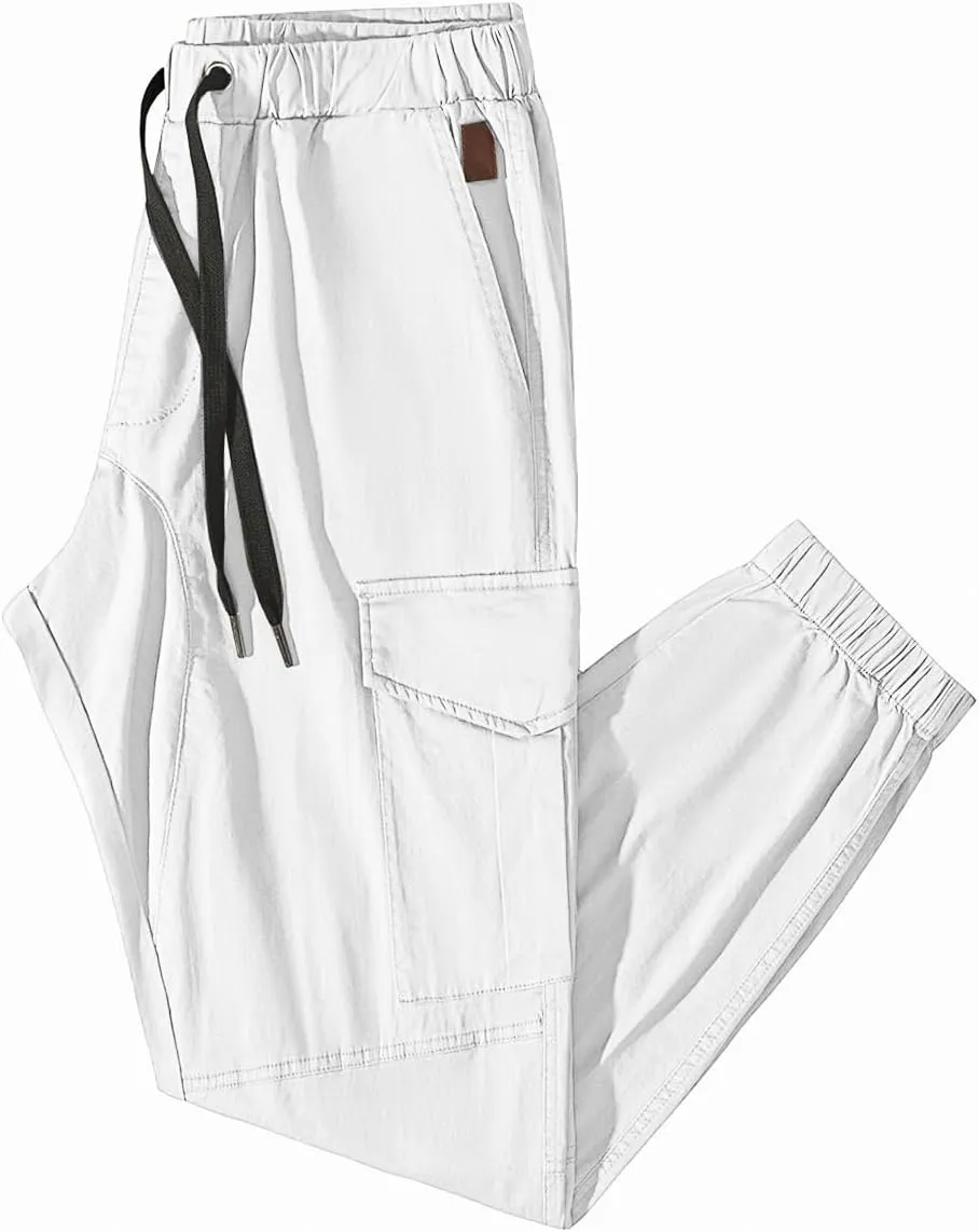 JMIERR Mens Fashion Cargo Pants - Casual Cotton Tapered Stretch Twill Drawstring Athletic Joggers Sweatpants with 6 Pockets