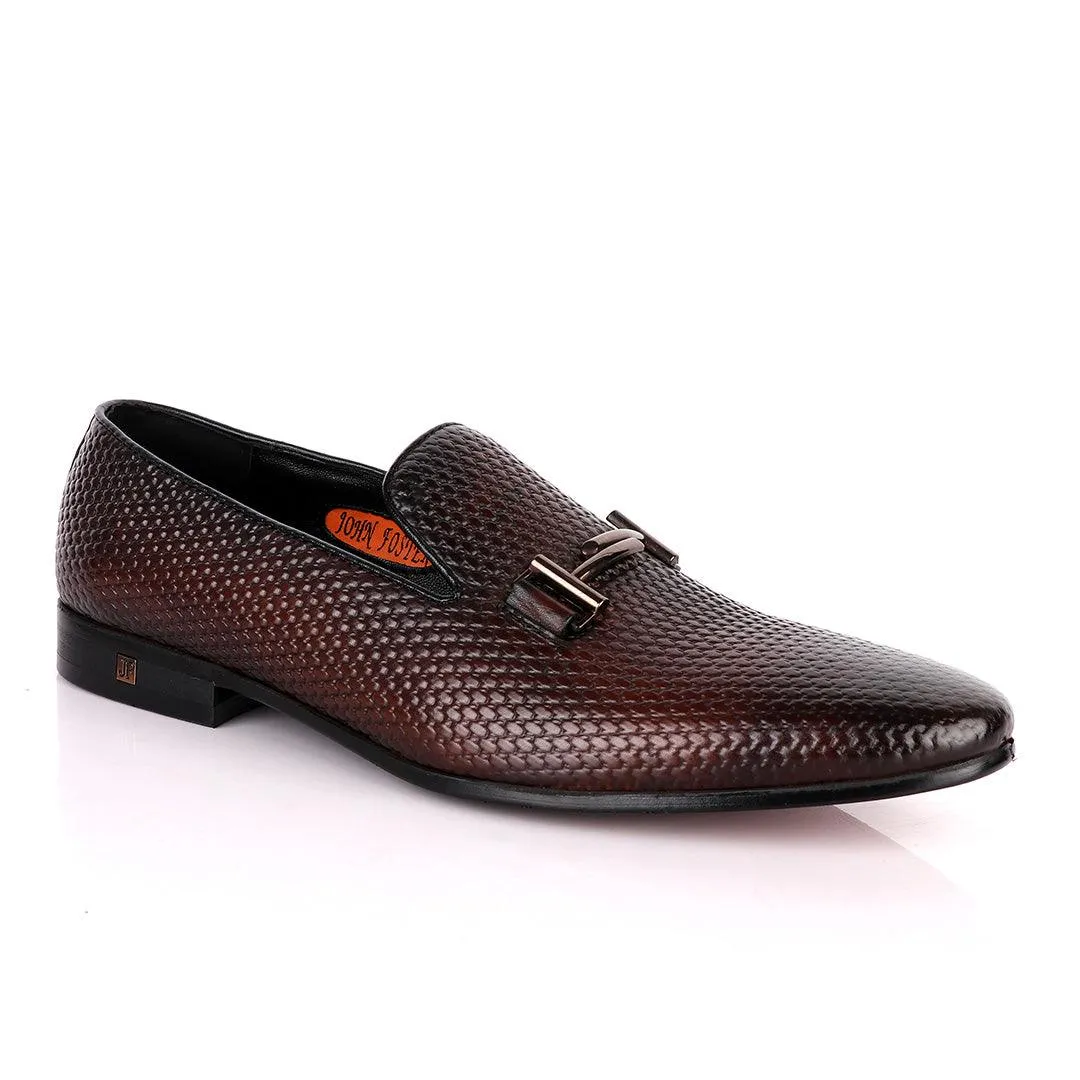 John Foster Classic Coffee Basket Mode Leather Formal Shoe