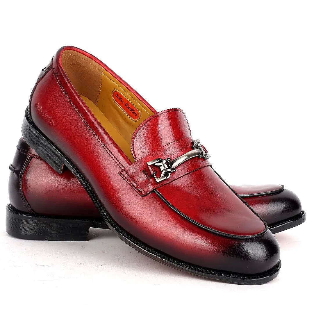 John Foster Exquisite Red Executive Shoe With Stylish Black Design And Silver Logo Design