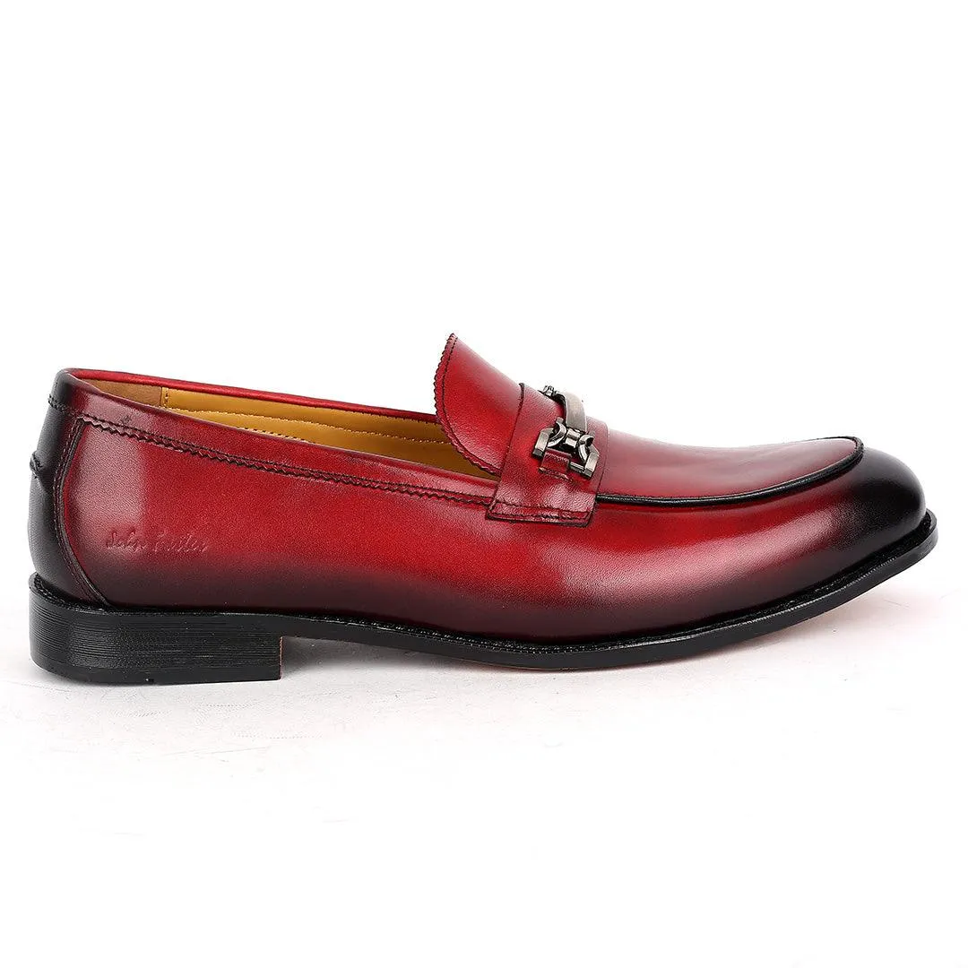 John Foster Exquisite Red Executive Shoe With Stylish Black Design And Silver Logo Design