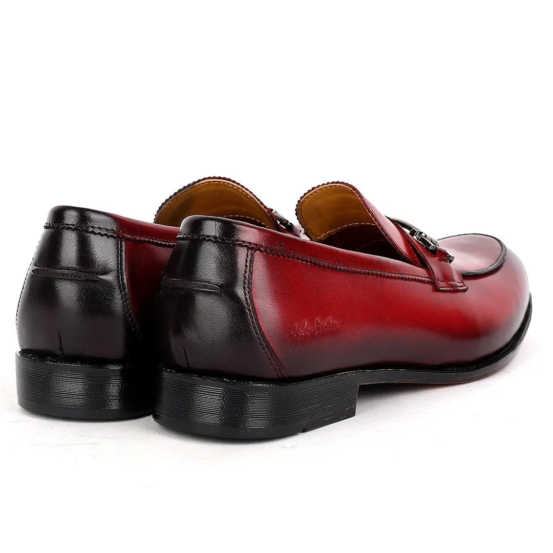 John Foster Exquisite Red Executive Shoe With Stylish Black Design And Silver Logo Design