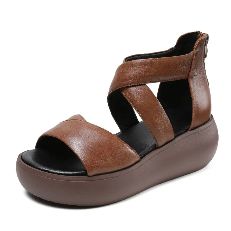 Joskaa 2024 New Genuine Leather Chunky Sandals