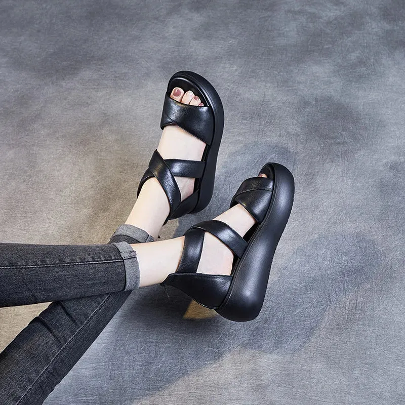 Joskaa 2024 New Genuine Leather Chunky Sandals