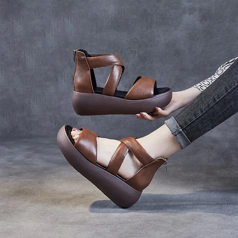 Joskaa 2024 New Genuine Leather Chunky Sandals