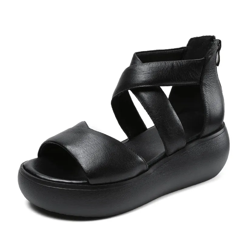 Joskaa 2024 New Genuine Leather Chunky Sandals