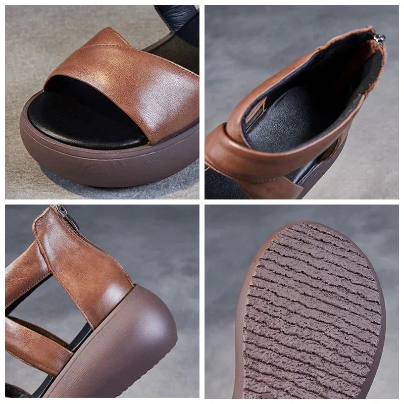 Joskaa 2024 New Genuine Leather Chunky Sandals