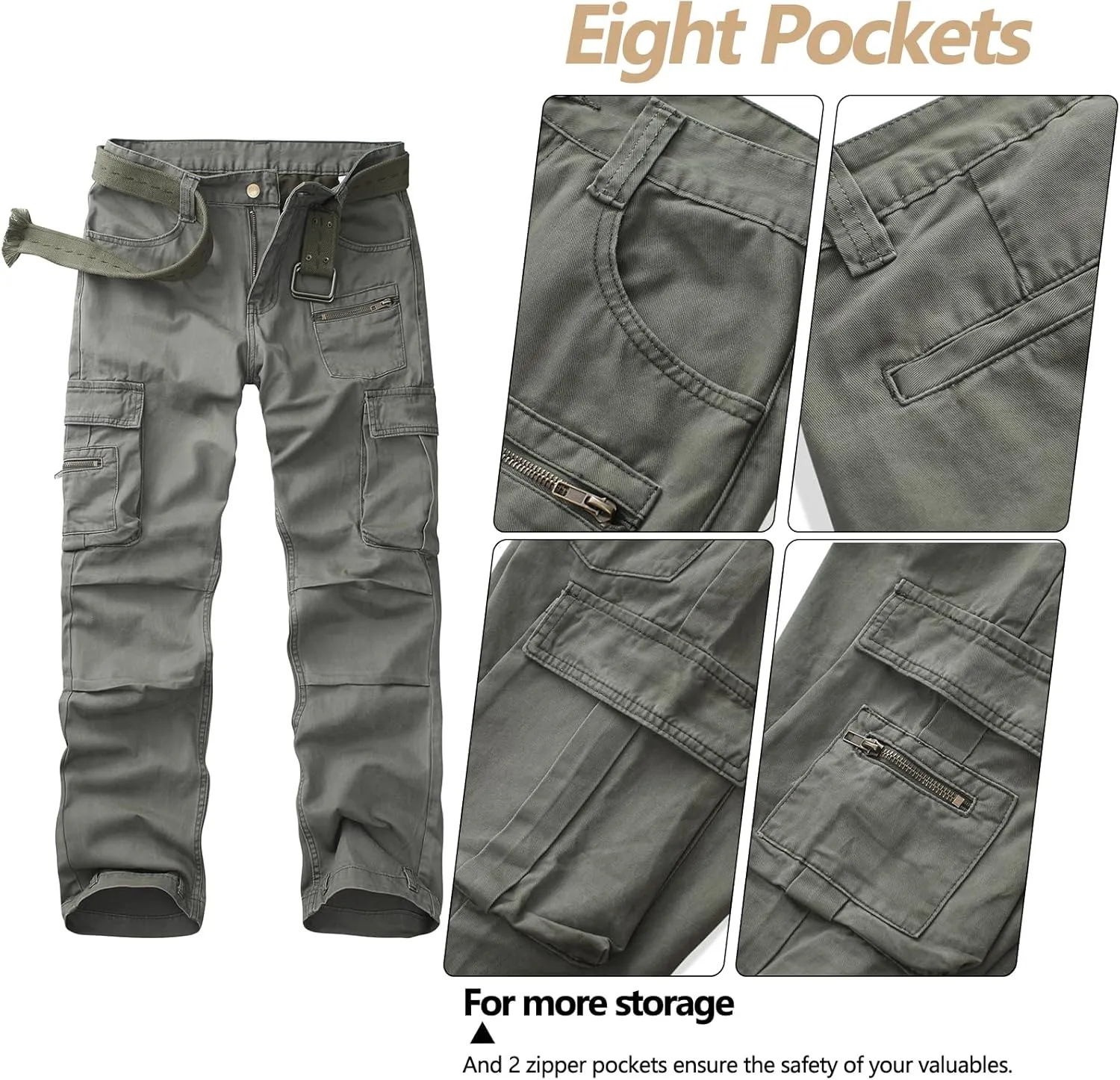 KOCTHOMY Hiking Pants Women Relaxed Fit Cargo Pants Casual Work Pants with Zipper Pockets No Belt