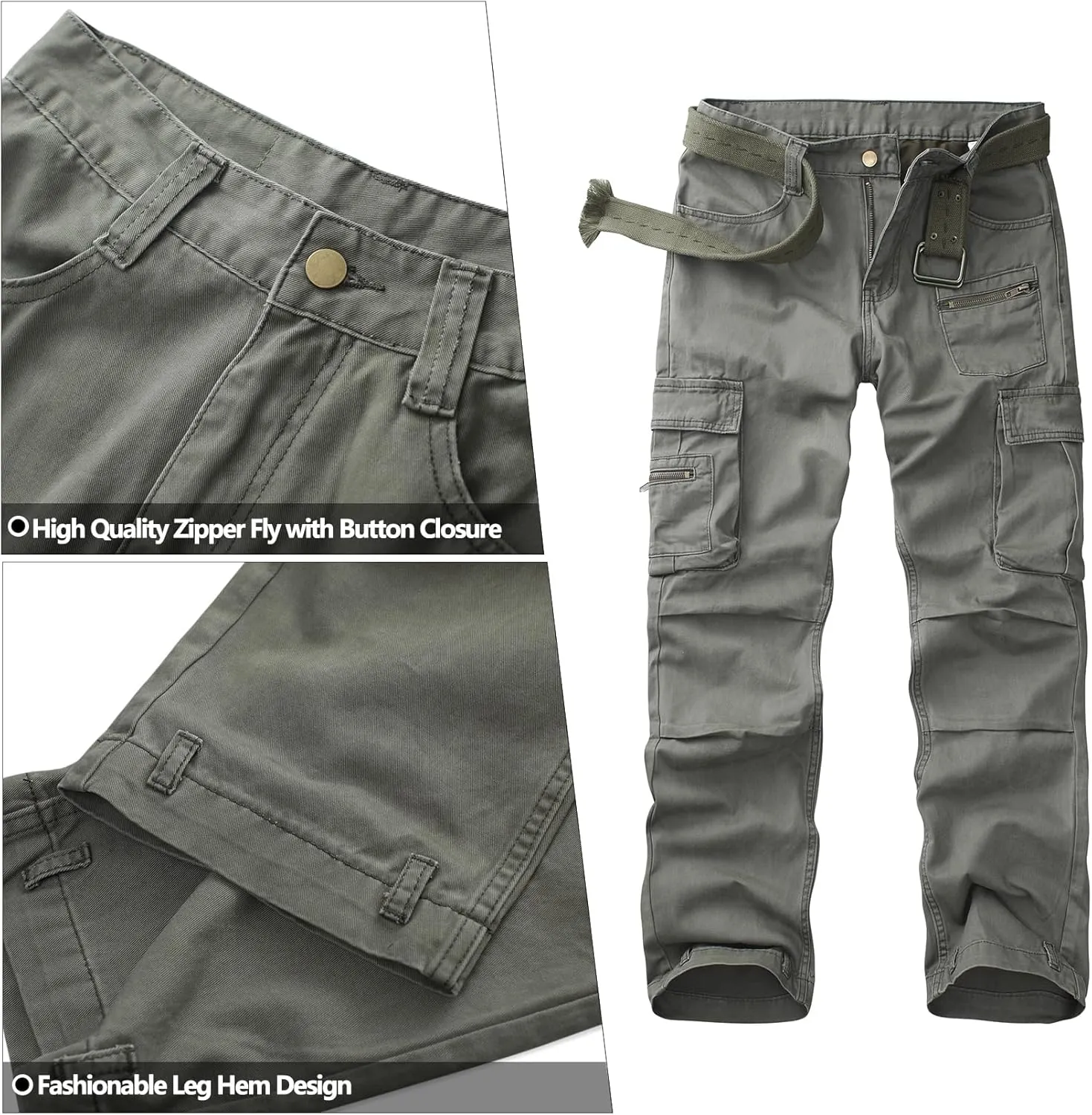 KOCTHOMY Hiking Pants Women Relaxed Fit Cargo Pants Casual Work Pants with Zipper Pockets No Belt
