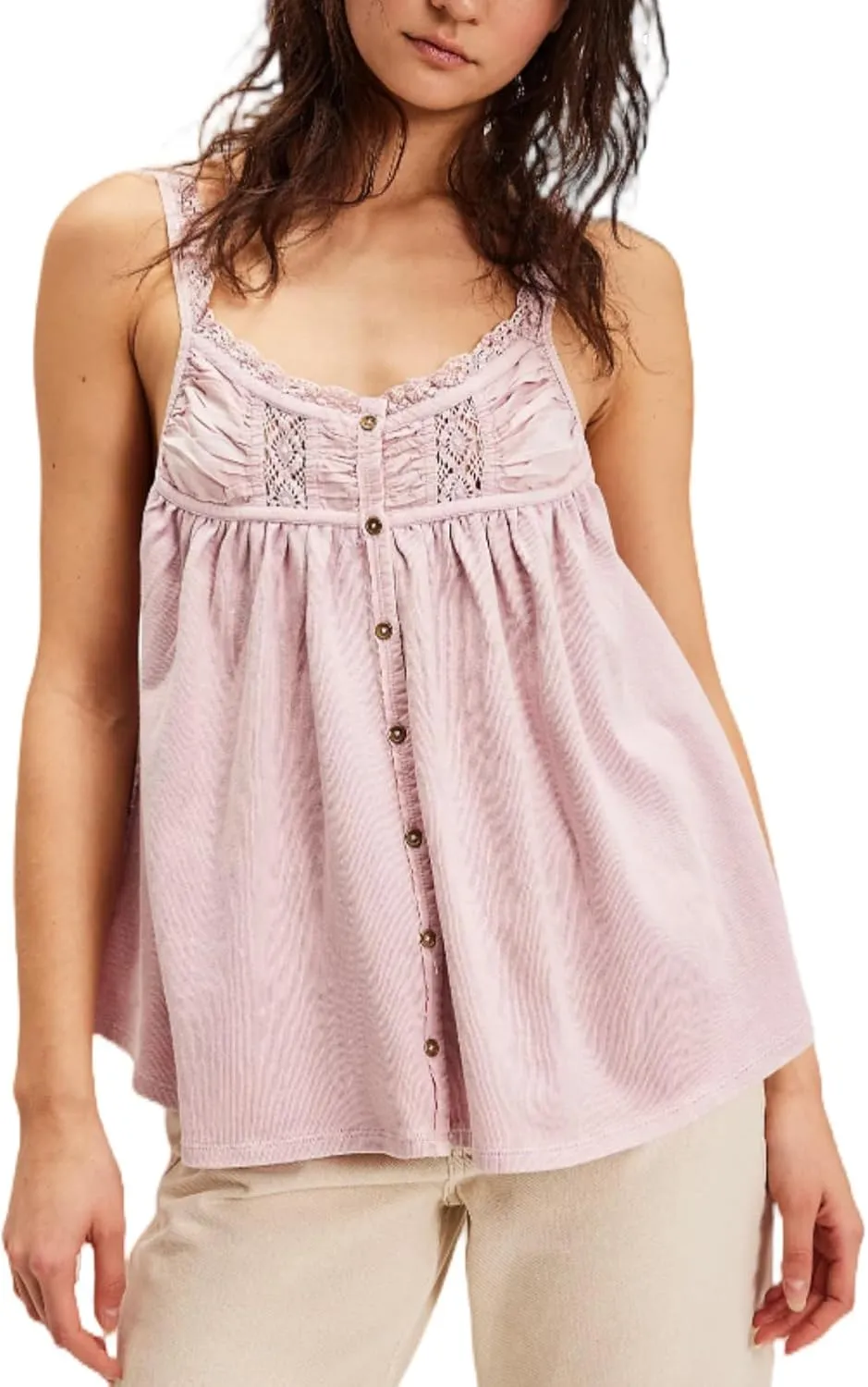 Lace Trim Tie Front Tank Tops for Women Cute Beach Sheer Ruffle Flowy Crop Blouse Boho Button Up Eyelet Cami Shirts