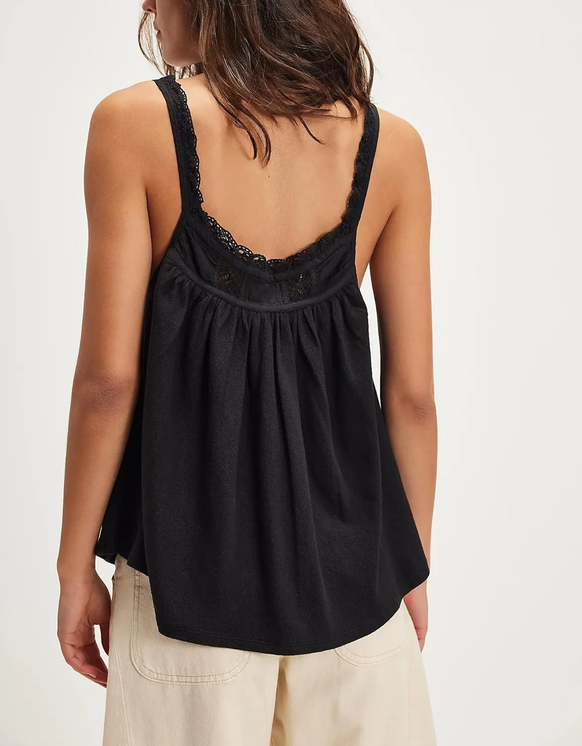 Lace Trim Tie Front Tank Tops for Women Cute Beach Sheer Ruffle Flowy Crop Blouse Boho Button Up Eyelet Cami Shirts