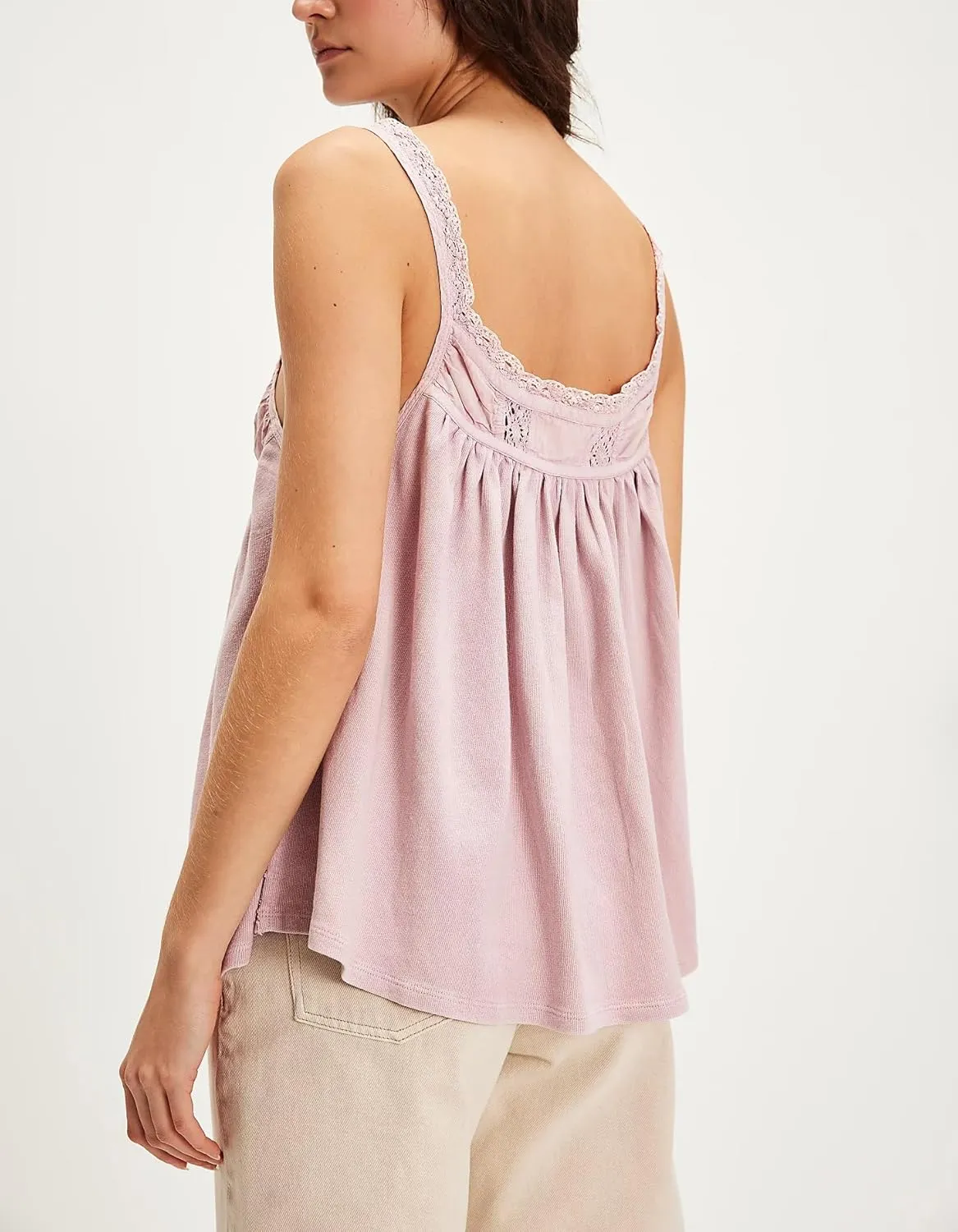 Lace Trim Tie Front Tank Tops for Women Cute Beach Sheer Ruffle Flowy Crop Blouse Boho Button Up Eyelet Cami Shirts