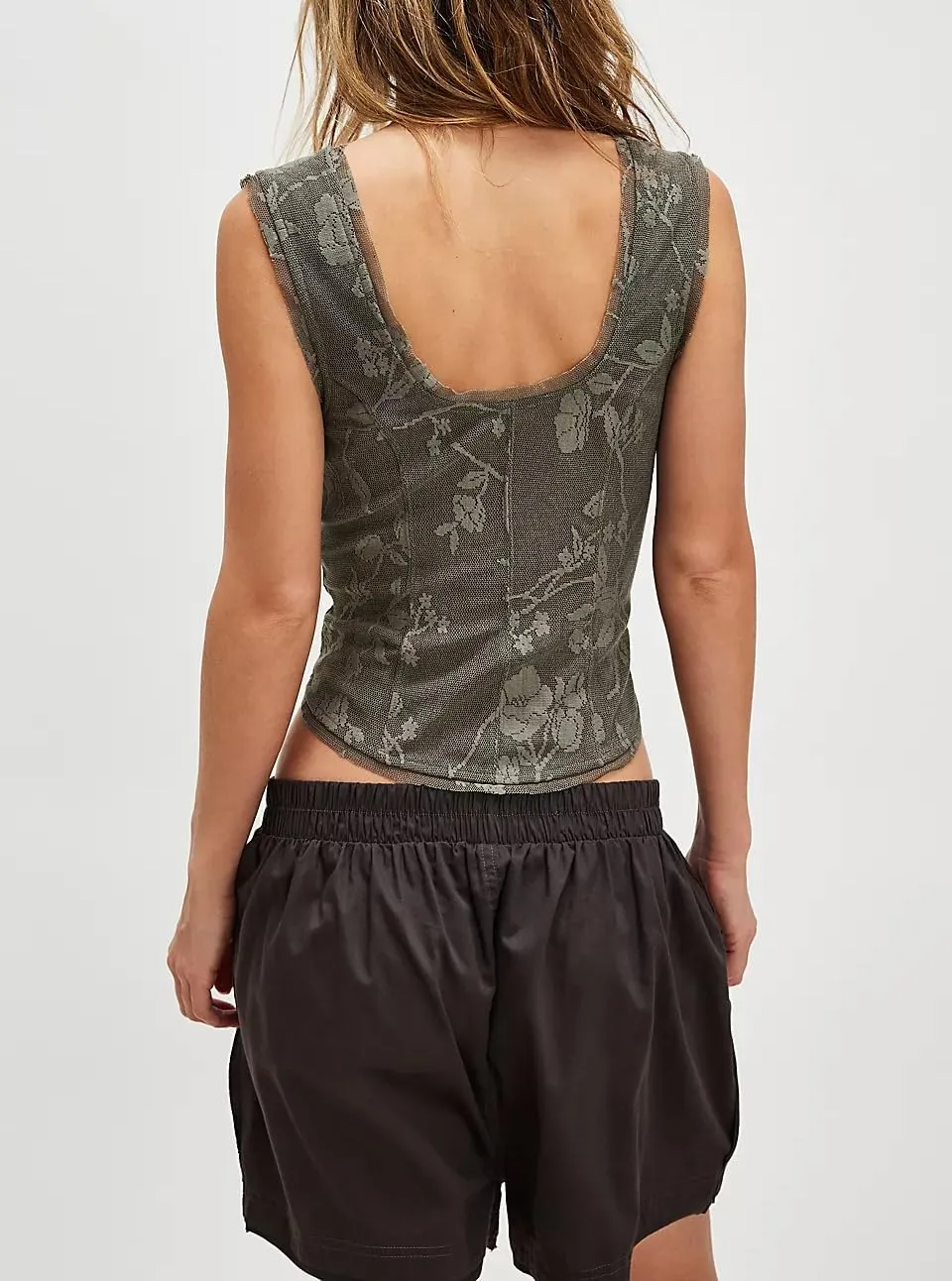 Lace Trim Tie Front Tank Tops for Women Cute Beach Sheer Ruffle Flowy Crop Blouse Boho Button Up Eyelet Cami Shirts