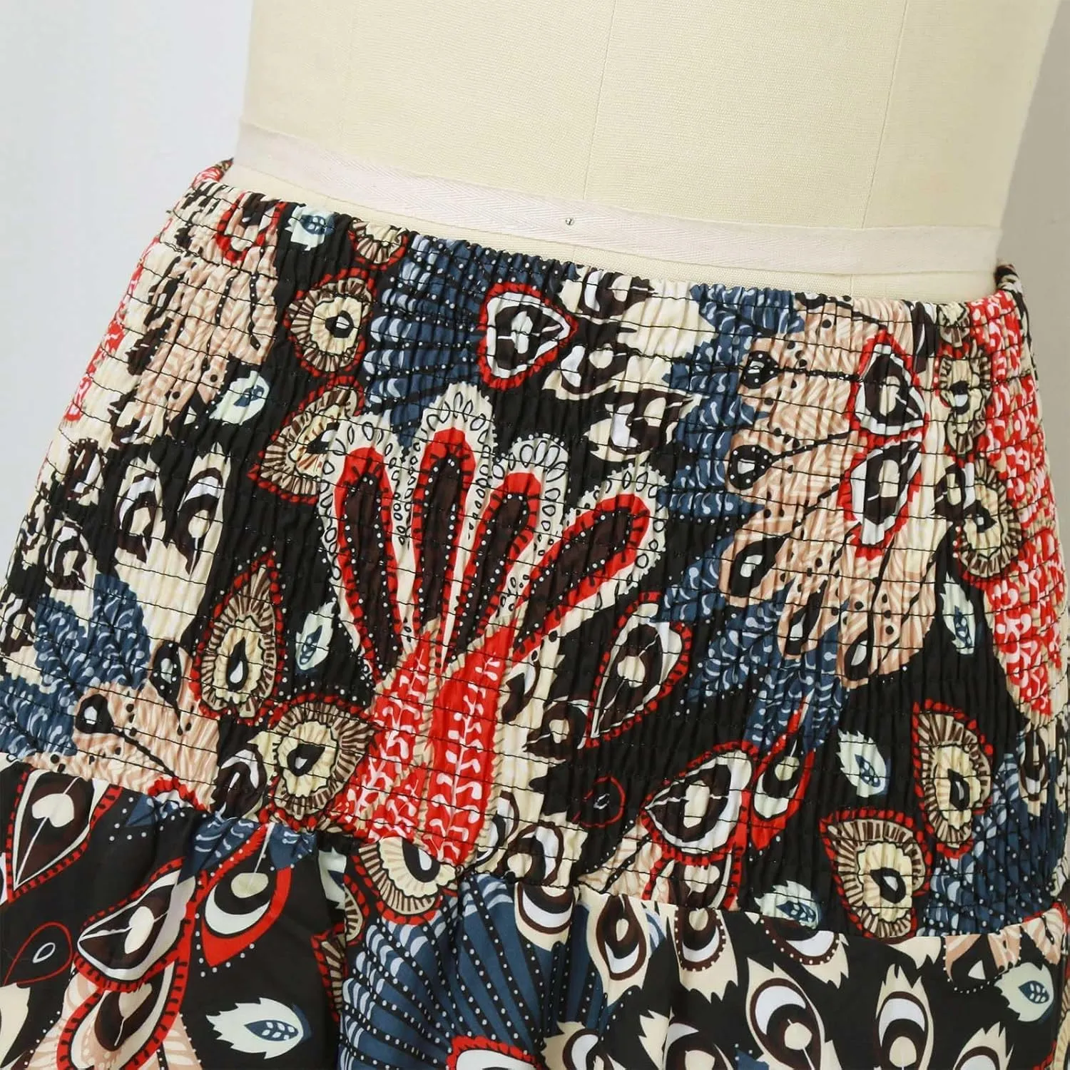 Ladies Boho Maxi Skirts Summer Beach Flowy Tiered High Waist A-Line Skirt Vintage Bohemian Mexico Vacation Outfits for Women