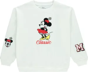 Ladies Mickey Mouse Fashion Sweatshirt Crewneck - Chenille Patch & Embroidery Sleeve - Mickey & Minnie Sweatshirt