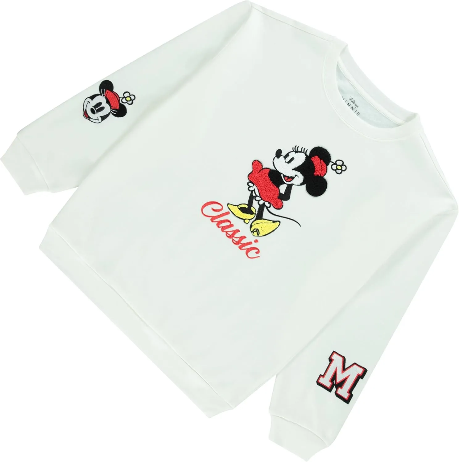 Ladies Mickey Mouse Fashion Sweatshirt Crewneck - Chenille Patch & Embroidery Sleeve - Mickey & Minnie Sweatshirt