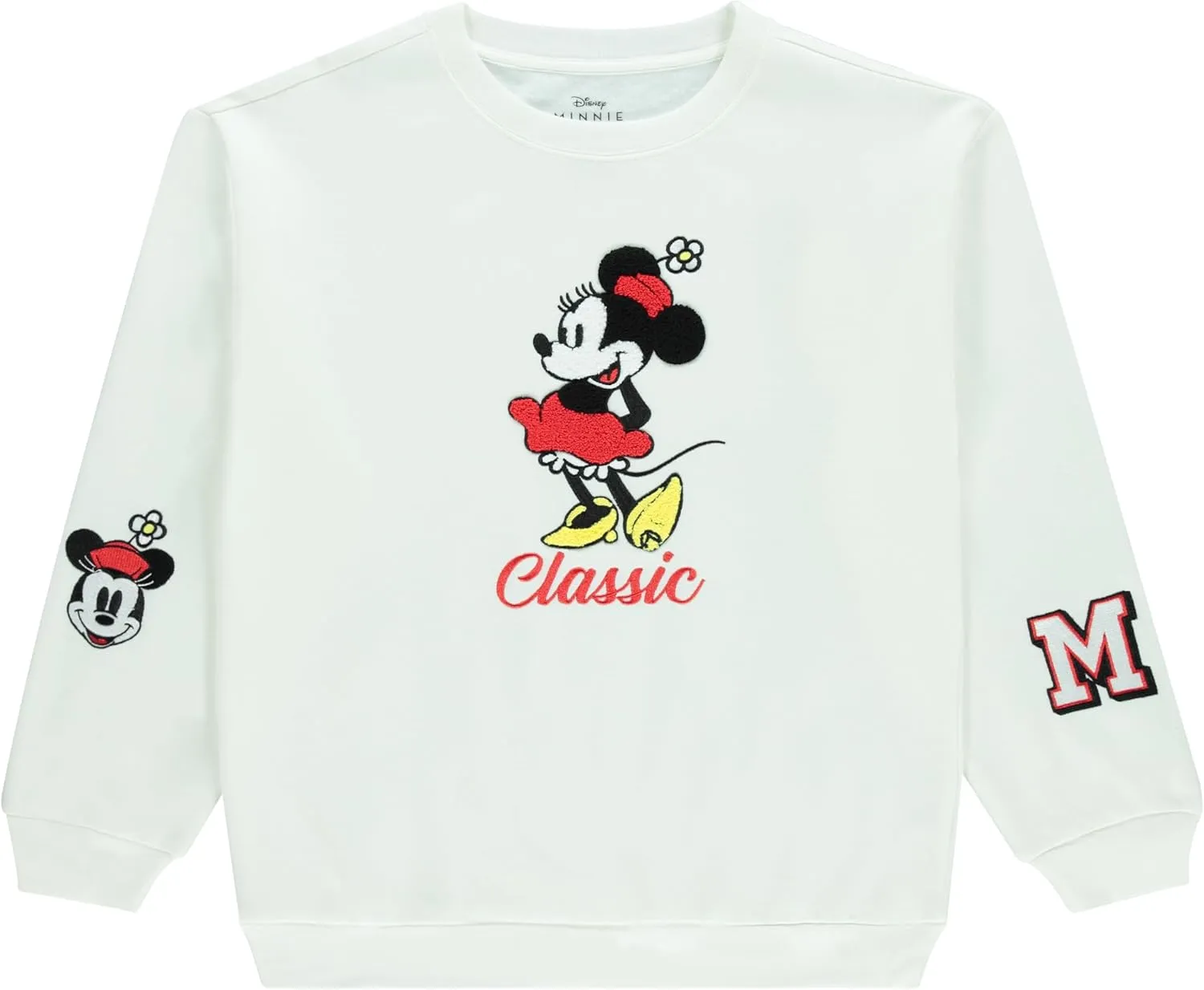 Ladies Mickey Mouse Fashion Sweatshirt Crewneck - Chenille Patch & Embroidery Sleeve - Mickey & Minnie Sweatshirt
