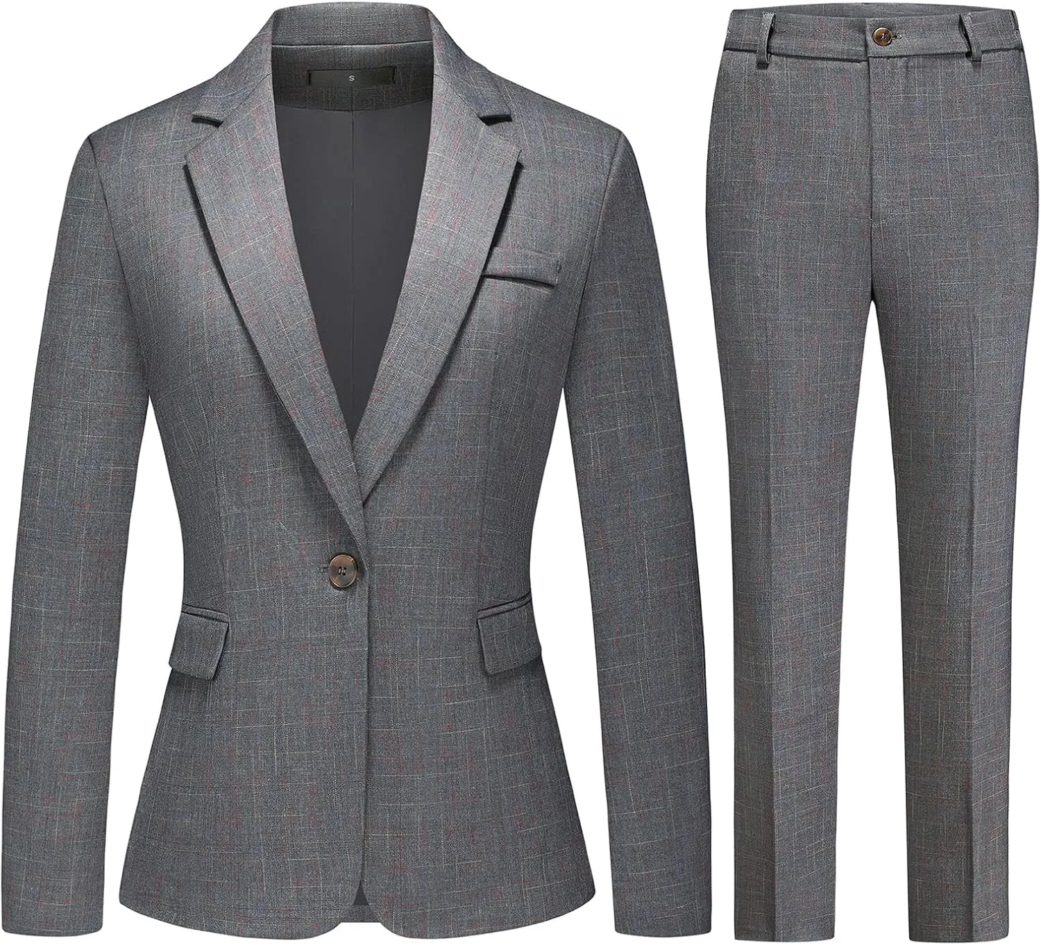 Lamgool Women's Suit Set 2 Piece Business Office Notch Lapel One Button Blazer and Pant Suit for Work