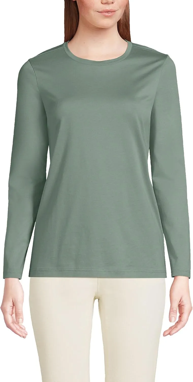 Lands' End Women's Relaxed American-Grown Supima Cotton Long Sleeve Crew Neck T-Shirt
