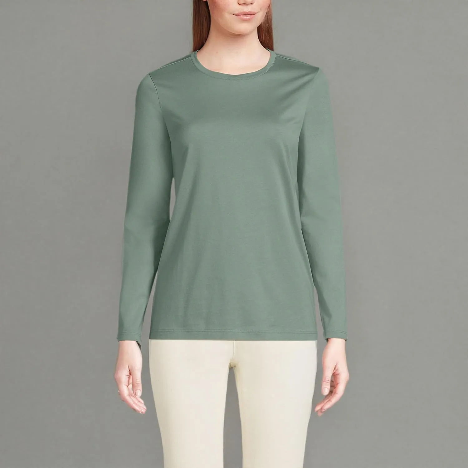Lands' End Women's Relaxed American-Grown Supima Cotton Long Sleeve Crew Neck T-Shirt