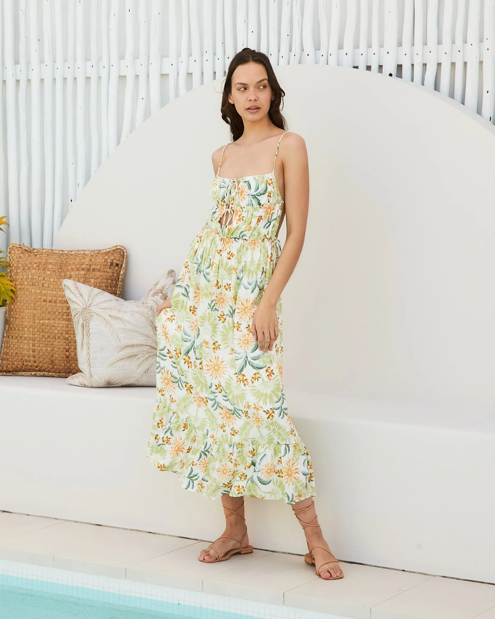 Leia Green Floral Midi Dress