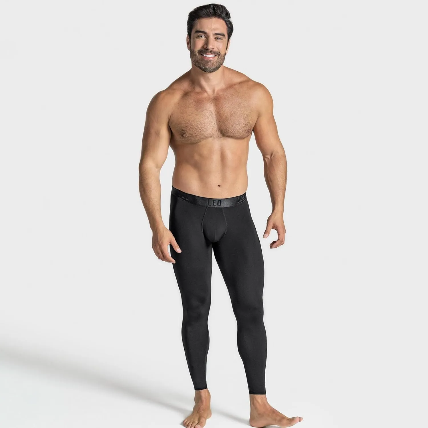 Leo Compression Pants for Men - Workout Leggings Tights Underwear Black