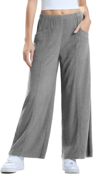 Les umes Womens Wide Leg Pants Elastic Waist Casual Slacks Trousers Loose Long Palazzo Pants with Pockets