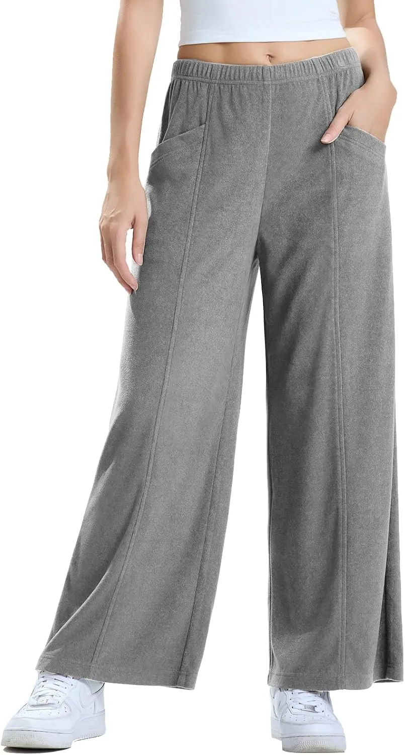 Les umes Womens Wide Leg Pants Elastic Waist Casual Slacks Trousers Loose Long Palazzo Pants with Pockets