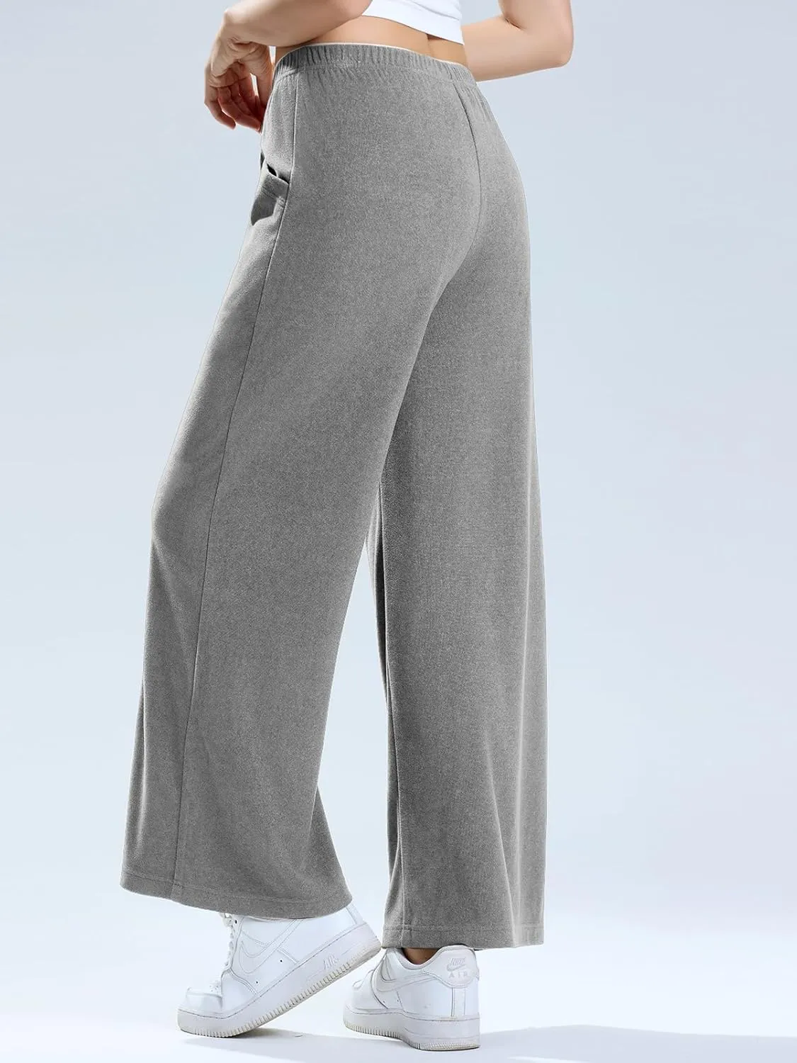 Les umes Womens Wide Leg Pants Elastic Waist Casual Slacks Trousers Loose Long Palazzo Pants with Pockets