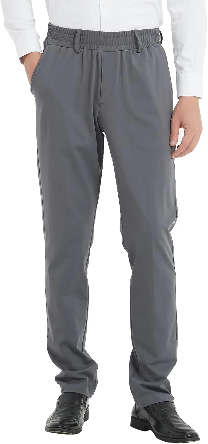 LETAOTAO Mens Elastic Waist Pants for Seniors High Stretch Expandable Waist Slaks for Elderly with Magnet Button
