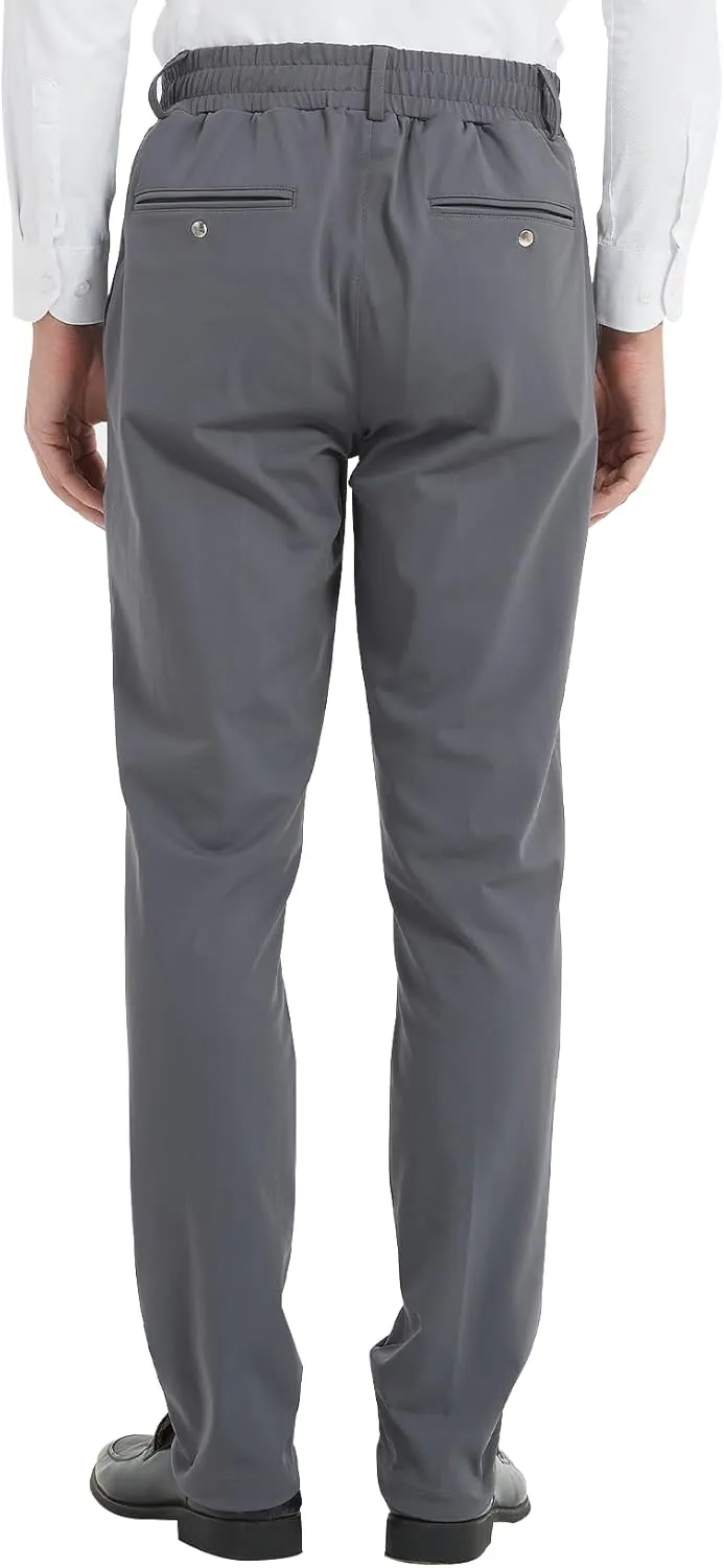 LETAOTAO Mens Elastic Waist Pants for Seniors High Stretch Expandable Waist Slaks for Elderly with Magnet Button
