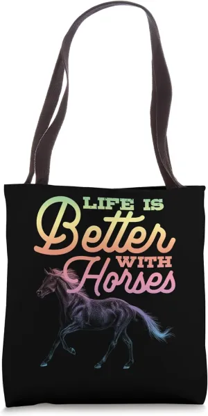 Life is Better with Horses Equestrian Design Tote Bag