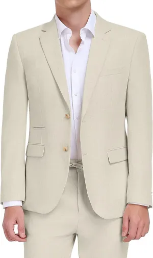 Linen Mens Suit 2 Piece Retro Suits for Men Slim Fit Blazer Jackets Drawstring Pants Set Tux Summer Beach Wedding Outfit
