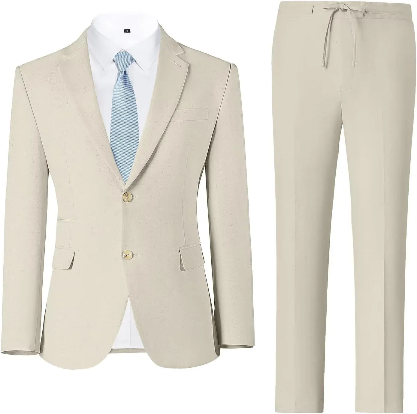 Linen Mens Suit 2 Piece Retro Suits for Men Slim Fit Blazer Jackets Drawstring Pants Set Tux Summer Beach Wedding Outfit