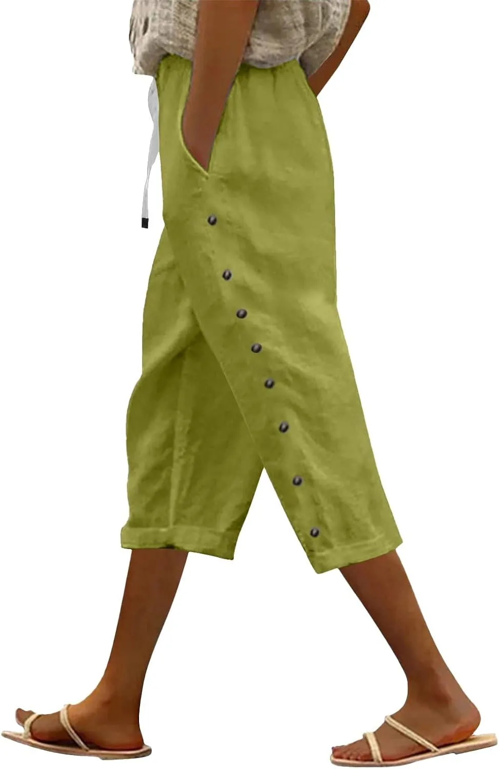 Linen Pants for Women Summer Drawstring Pockets Loose Casual Cotton Linen Beach Trousers Straight Leg Lounge