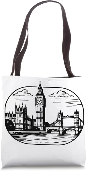 London Skyline Cut - Big Ben & Tower Bridge Vintage Style Tote Bag
