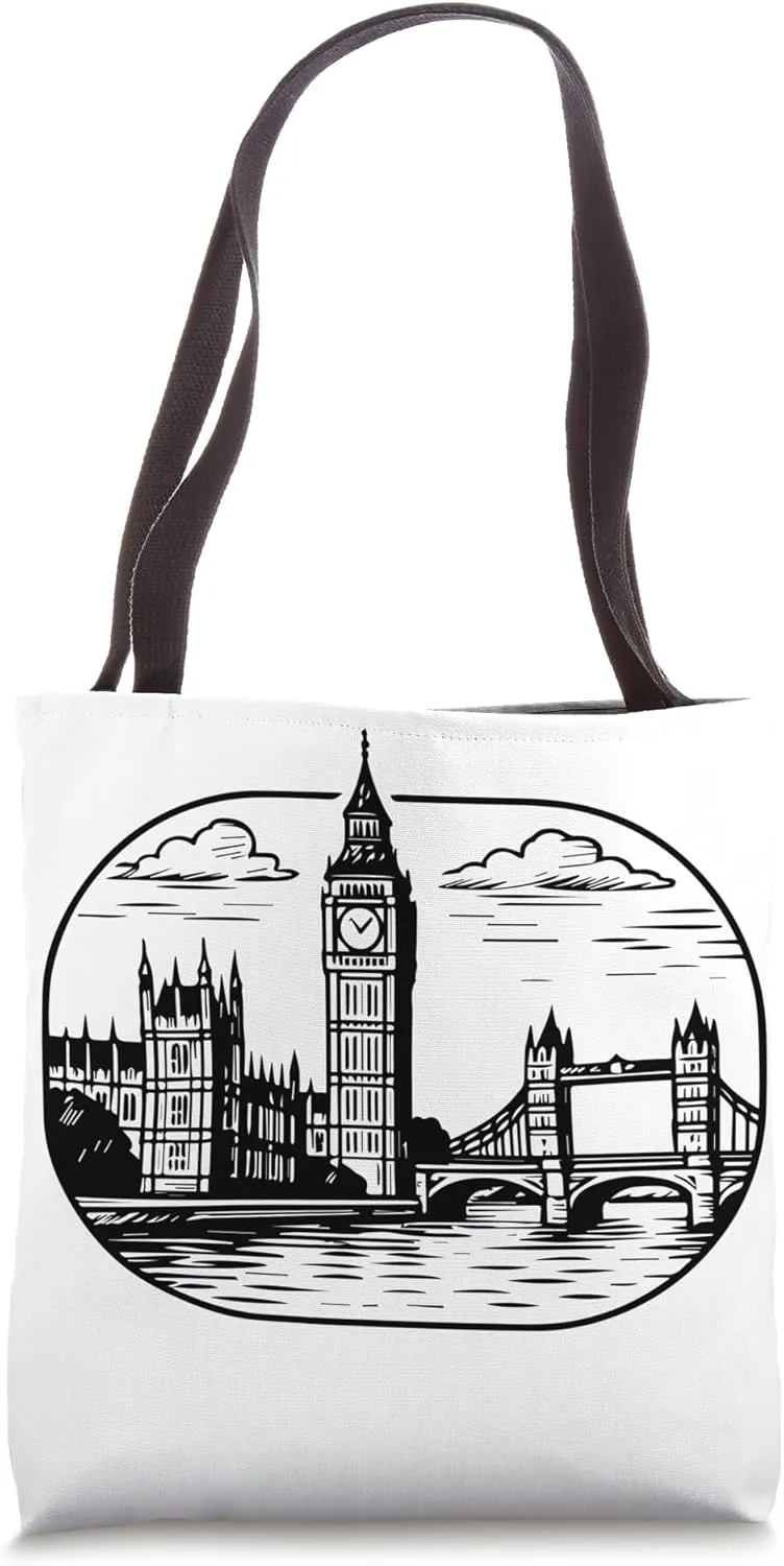 London Skyline Cut - Big Ben & Tower Bridge Vintage Style Tote Bag
